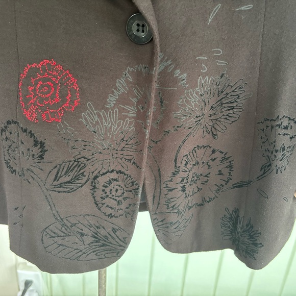 Desigual Women's Black Knit Blazer with Floral Lining and Accents - Picture 3 of 8